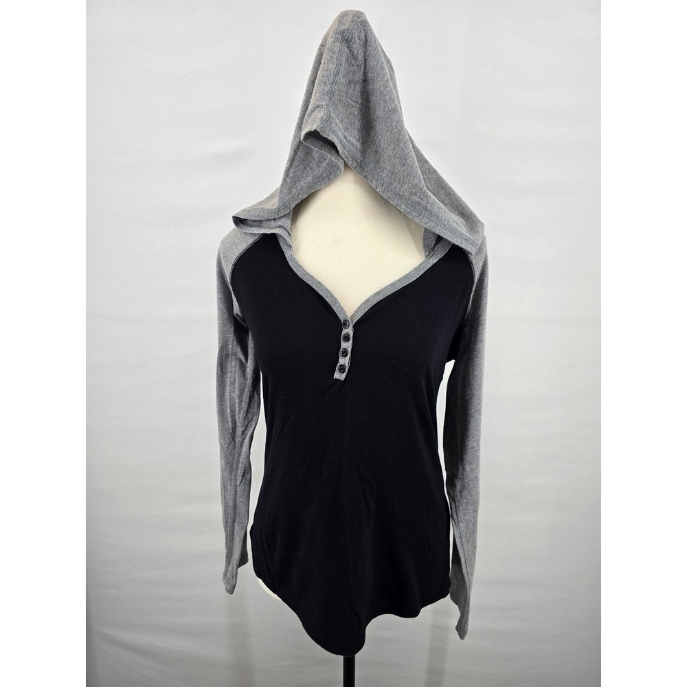 Fox Racing Womens Henley Hoodie Black Gray Raglan Riders Company Graphic Large